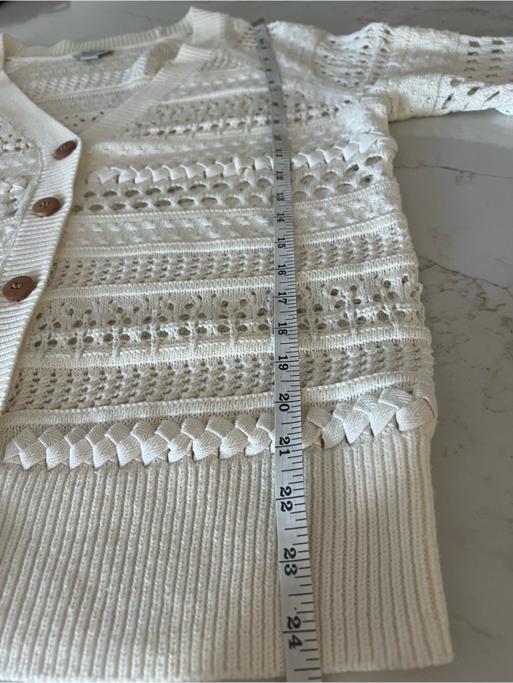 Sundance Travelers Cardigan Cream Open Knit Cotton Blend Sweater M - Picture 10 of 12